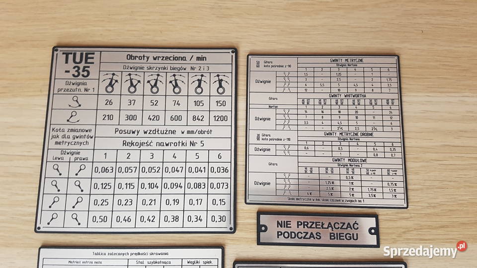 Tokarka TUE35 Tabliczka Tabliczki Tabela Gwintów Zelów