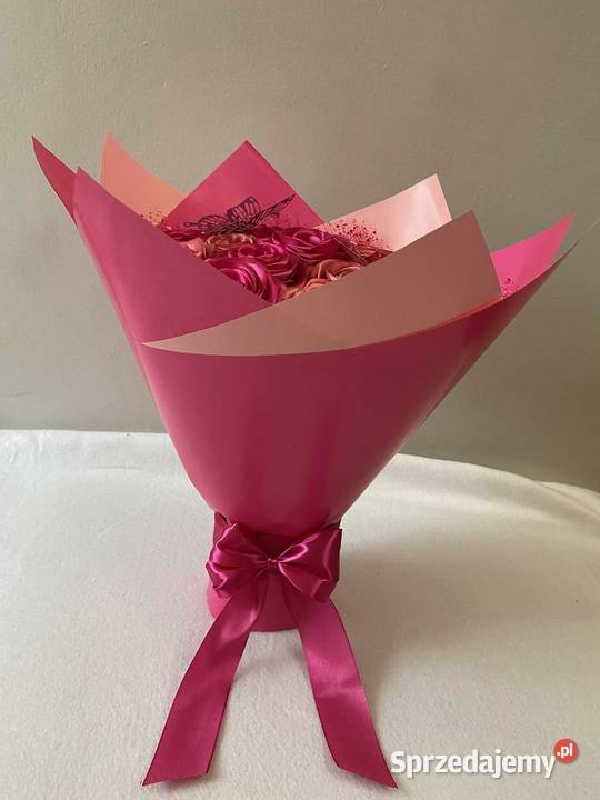 Bukiet 17 róż ze wstążki handmade śląskie Dąbrowa Górnicza