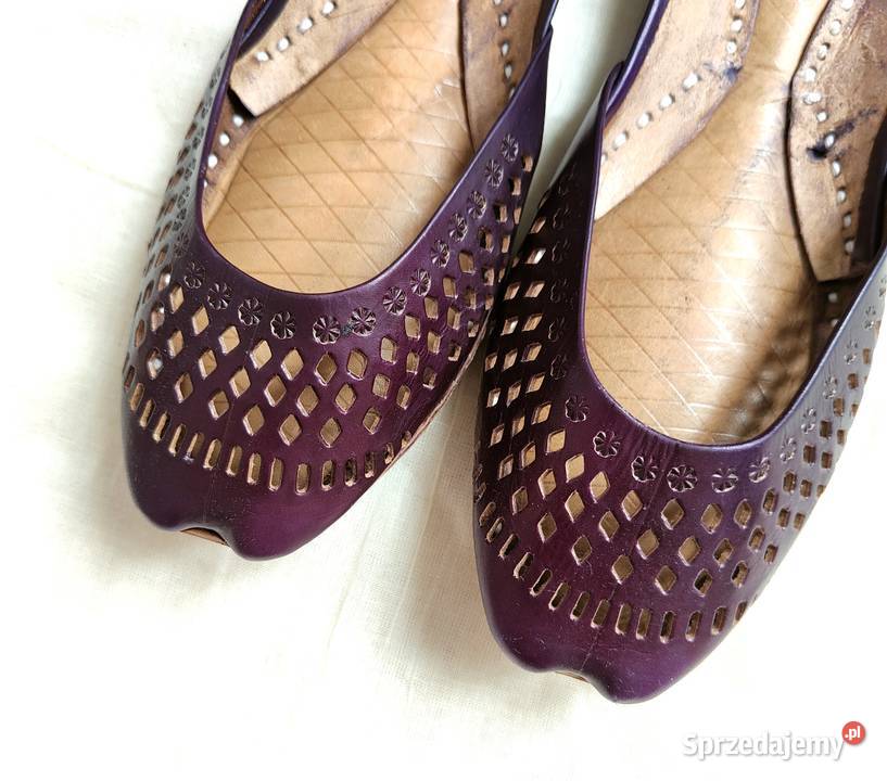 Fioletowe skórzane buty balerinki 37 skóra