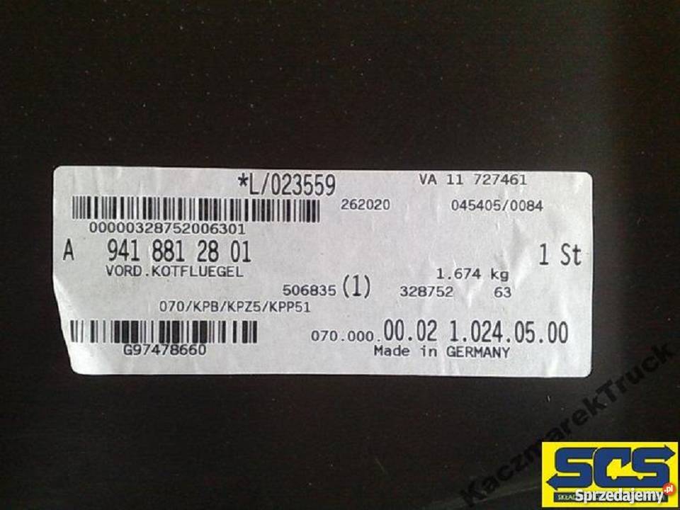 MERCEDESA ACTROS BŁOTNIK CHLAPACZ NADKOLE BRUTTO Bieleń