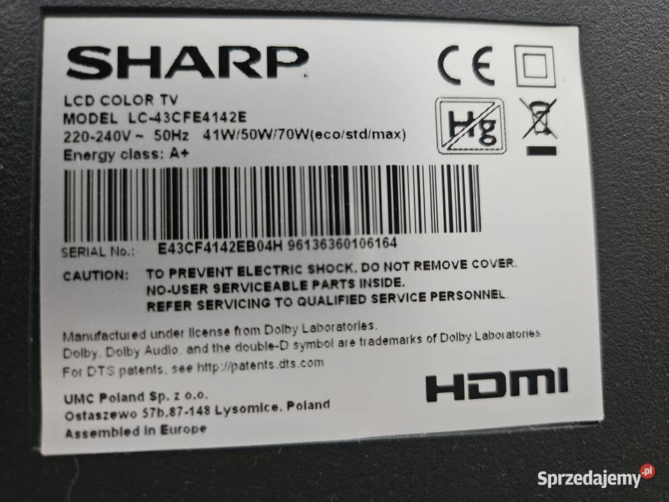 Telewizor Sharp Aquos 43 LCD LCD śląskie Tychy