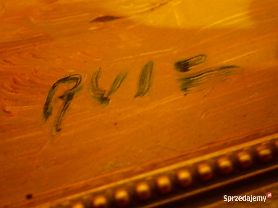 Stary obraz w ramie płótno Wioska rybacka łódzkie Łódź