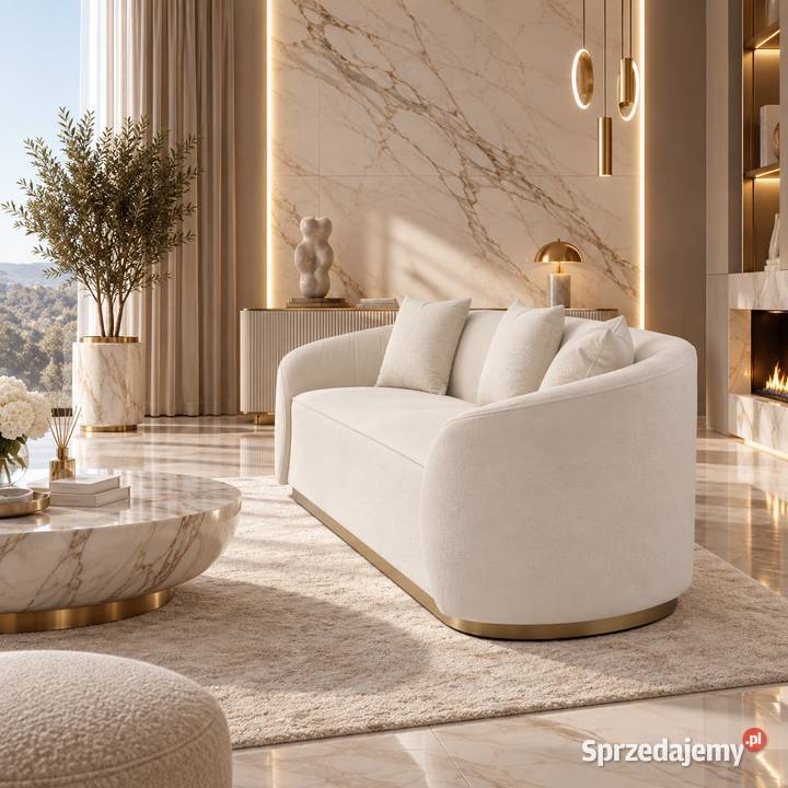 Sofa glamour welurowa biała 220 ze złotą Golkowice sprzedam