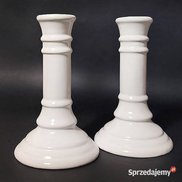 Świeczniki kolumnowe 2 białe ceramika 18 vintage Gdańsk