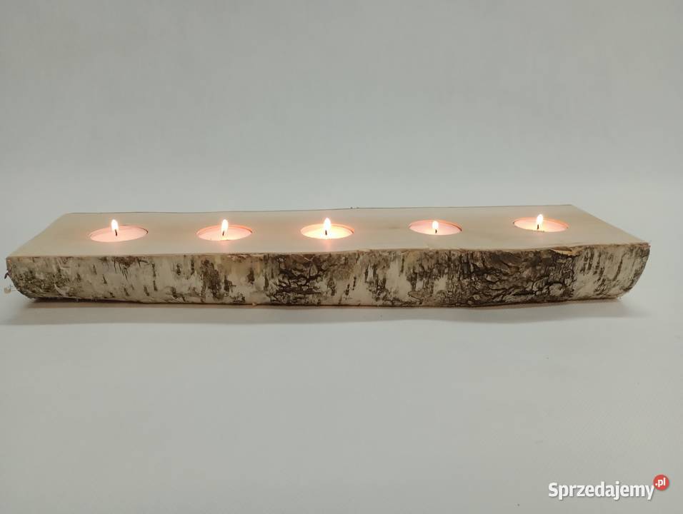 DREWNIANY ŚWIECZNIK BRZOZOWY TEALIGHT ŚWIECZKI