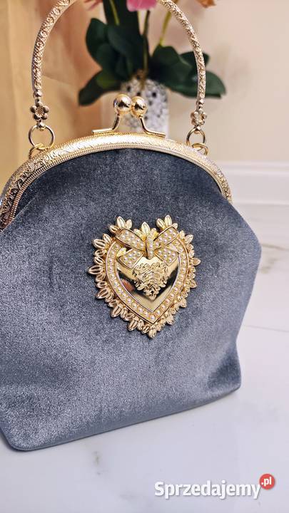 Elegancka szara torebka welur retro na zastrzask mazowieckie Warszawa sprzedam