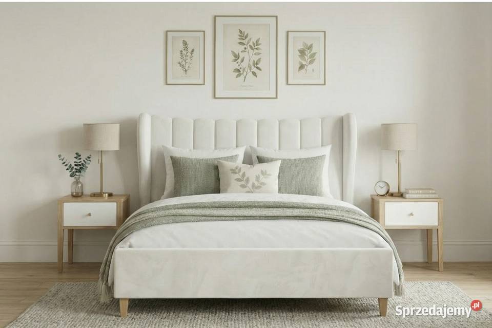 Białe łóżko Jasmine z uszami Panelami 160x200 110cm opolskie