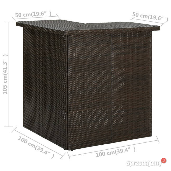 Narożny stolik barowy brązowy 100x50x105 rattan Warszawa