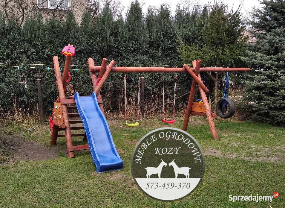 PROMOCJA Huśtawka drewniana z grubych bali plac beże i brązy