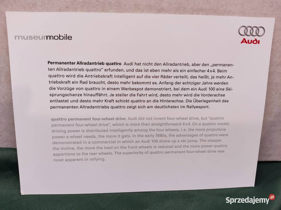Pocztówka widokówka Audi quattro permanent Pocztówki i karty telefoniczne Głuchołazy