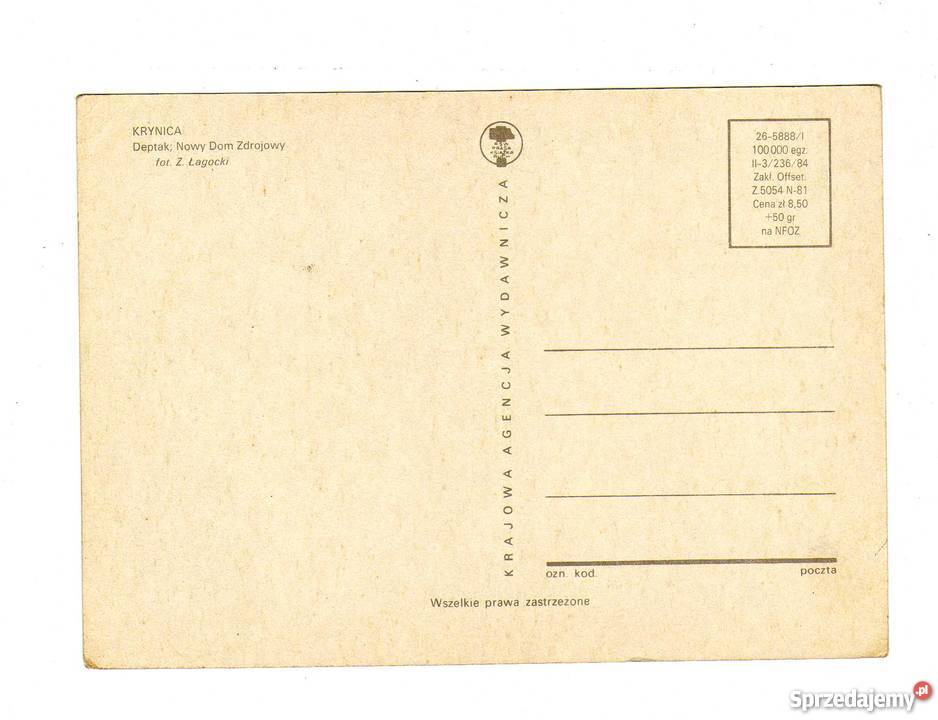 KRYNICA DEPTAK POCZTÓWKA Krynki sprzedam