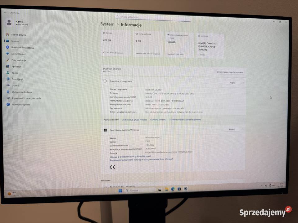 Komputer Gamingowy i5 6600K RX 570 4GB 16GB RAM 500 Lgota