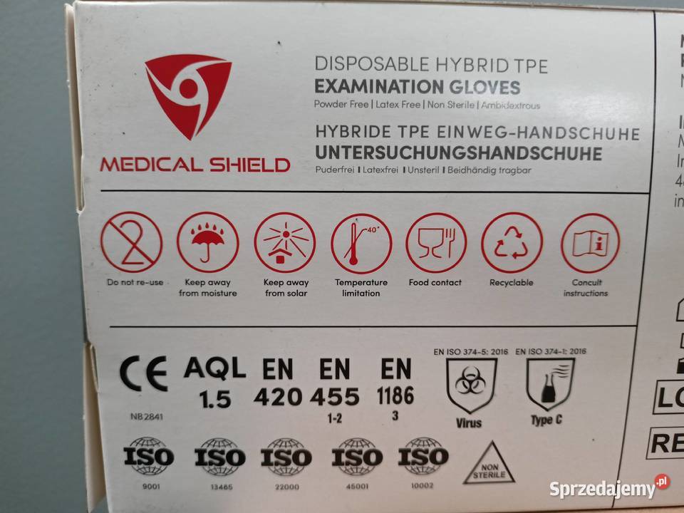 Jedn rękawiczki Medical Shield Hybrydowe TPE bez Kolno