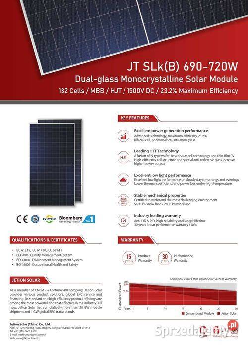 Panel fotowoltaiczny Jetion 720W 469 z VAT Panele fotowoltaiczne sprzedam