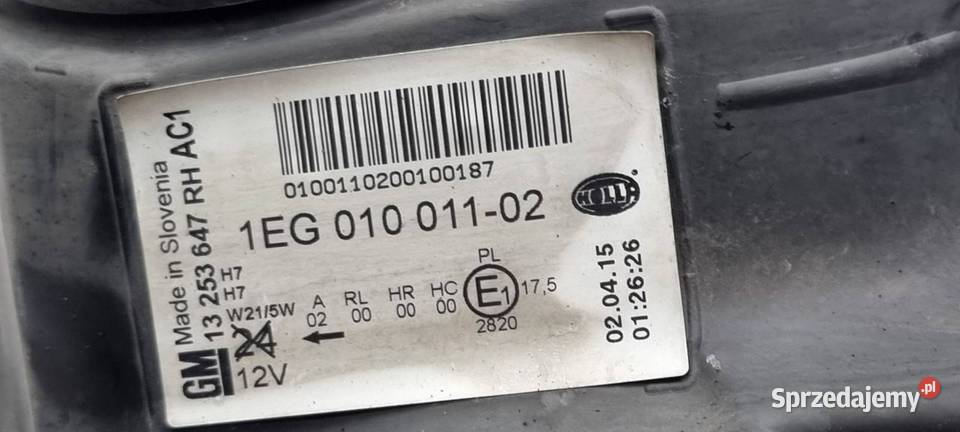 LAMPA PRAWA PRZÓD OPEL ASTRA J 13253647 kujawsko-pomorskie Lipno sprzedam