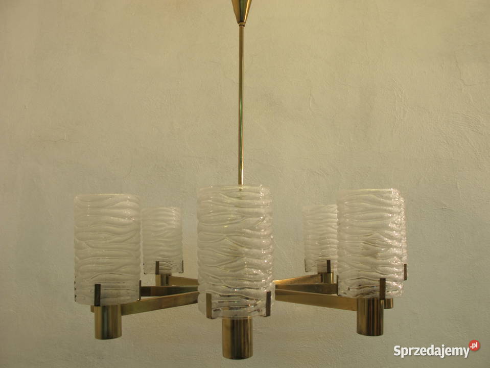 Żyrandol mosiężny lampa art deco 8 kloszy 8 małopolskie Olkusz sprzedam
