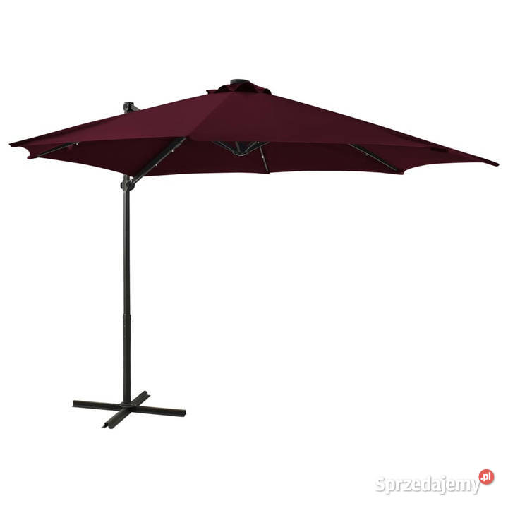 Parasol wiszący z LED i słupkiem bordowy 300 Pozostałe Warszawa