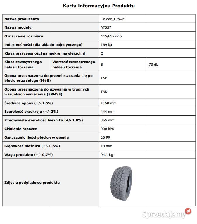 44565 R225 GOLDEN CROWN AT557 Nowa opona na