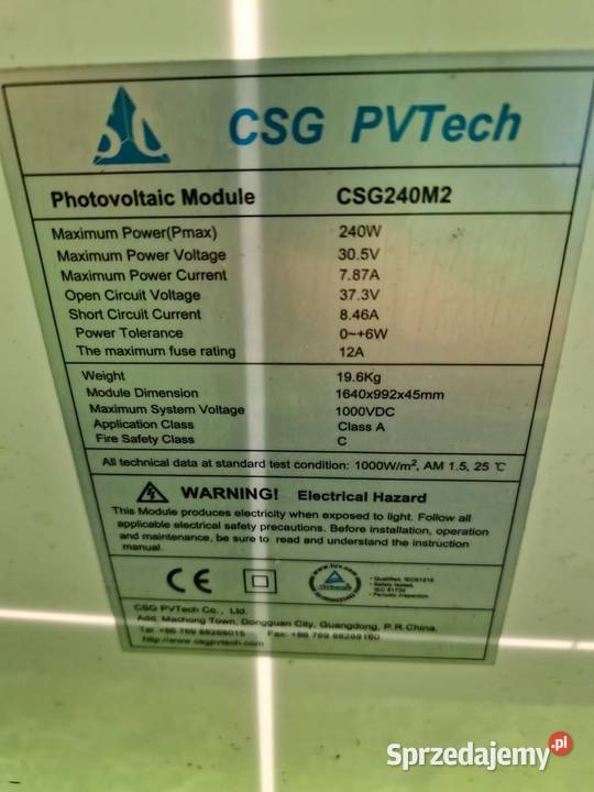 Panele fotowoltaiczne 240W Warszawa sprzedam