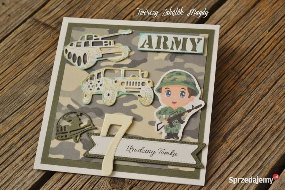 Męska kartka urodzinowa wojskowa ręcznie robiona Rękodzieło Słupsk