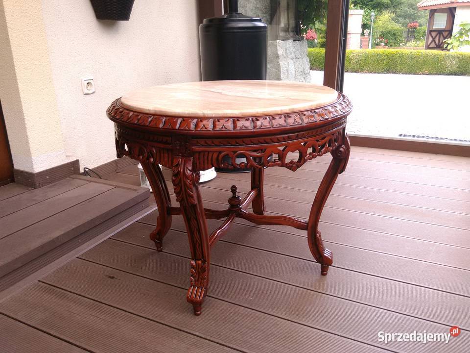 Stolik Barokowy Rzeźbiony Marmur Antyk UNIKAT