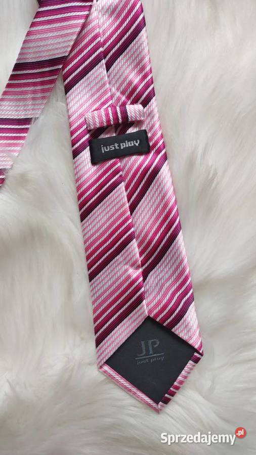 Krawat męski różowofuksjowy paseczki Just Play Olkusz