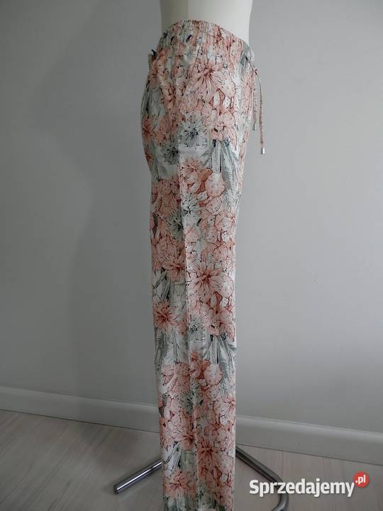 Spodnie Lniane Len Bawełna Białe Kwiaty Łomża sprzedam