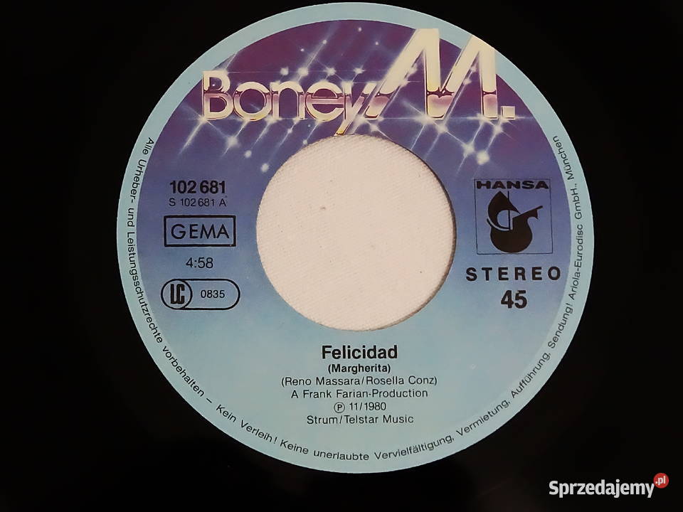 Boney M Felicidad Margherita Label Hansa 102 681 Biłgoraj