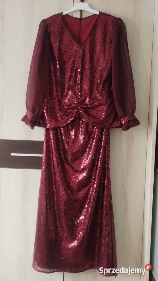 Bordowa Sukienka cekinowa Rozmiar 48 Kolbuszowa sprzedam