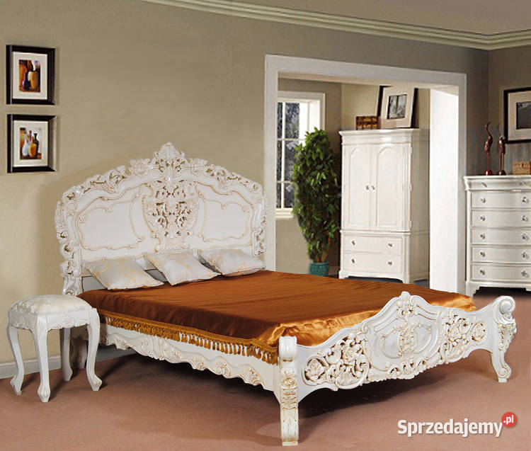 Nowe stylowe łóżko białe 160x200 cm barok rokoko 78246