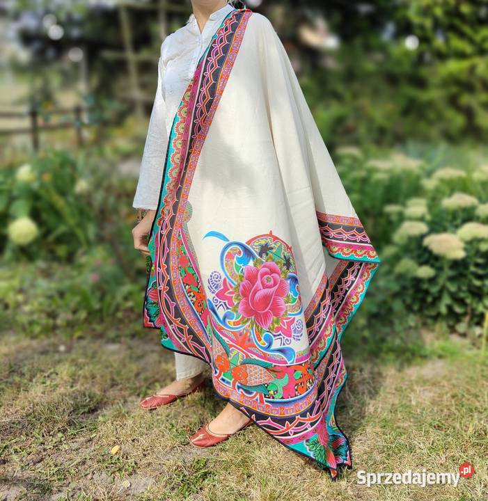 Duża chusta szal dupatta kwiaty folk bawełna Szczecin