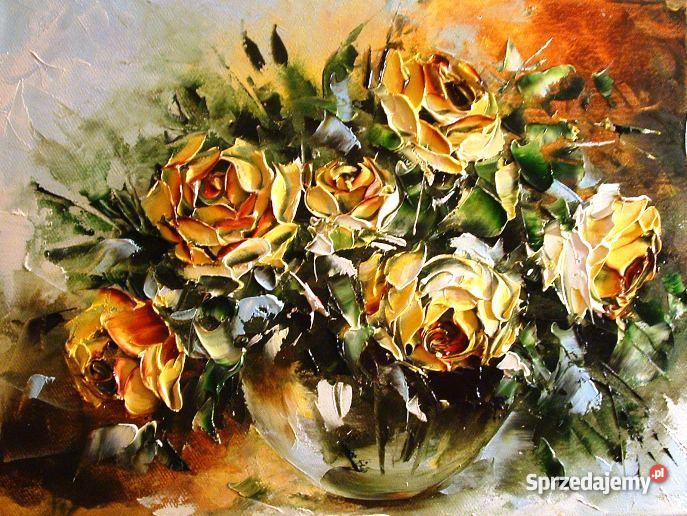 Róże - kwiaty , obraz olejny , szpachla, 40x50
