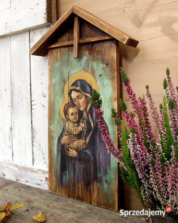 Obraz malowany na starych deskach Madonna z sprzedam