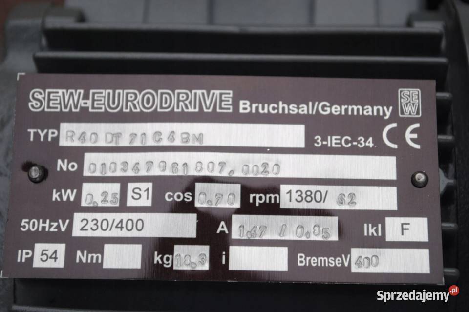 Motoreduktor 025kw 62obr z hamulcem SEW Pozostałe Kargowa