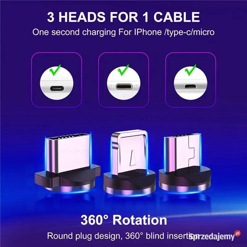Kabel Przewód USB typ C Micro iPhone Magnetyczny Sieradz