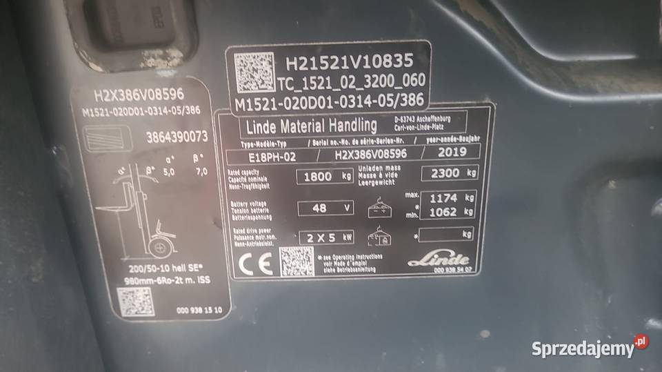 Wózek widłowy Linde E18 PH Evo 2019r wolny skok