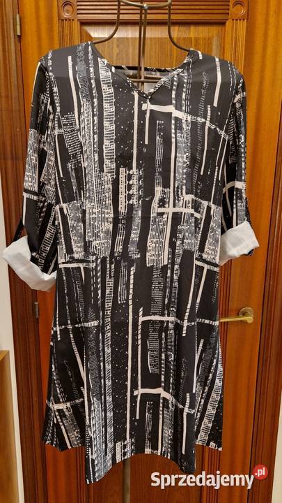 Wizytowa TUNIKA BLUZKA L w czarnobiały print czarny Lublin sprzedam