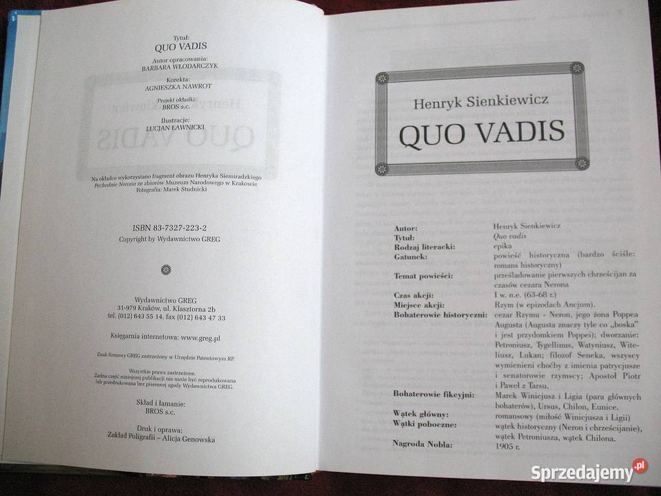 Quo Vadis Henryk Sienkiewicz książka polska Siedlce