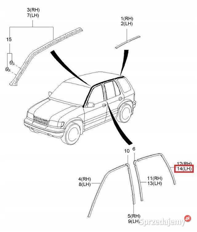 LISTWA RAMKA DRZWI LEWY TYŁ KIA SPORTAGE 9502 osobowe Listwy i nakładki