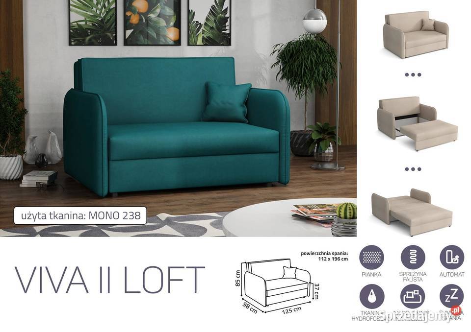 SofaKanapa Viva II Loft Darmowa dostawa 100cm Łóżka, wersalki i sofy Wieruszów
