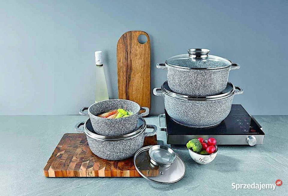 Zestaw garnków marmurkowych 8 el czarneszare Katowice