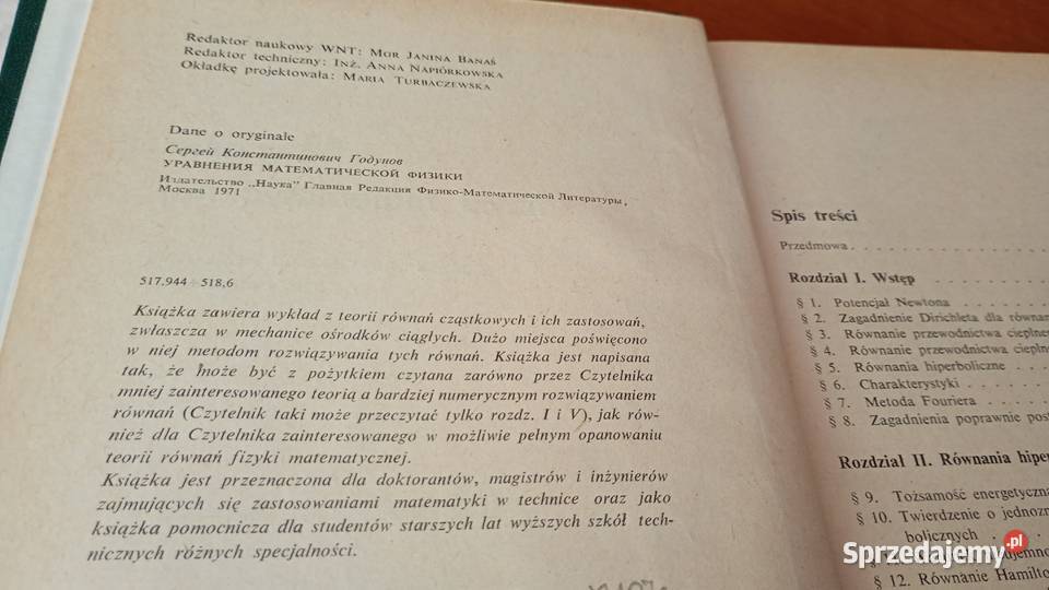 Równania fizyki matematycznej S K Godunow pomorskie Gdańsk sprzedam
