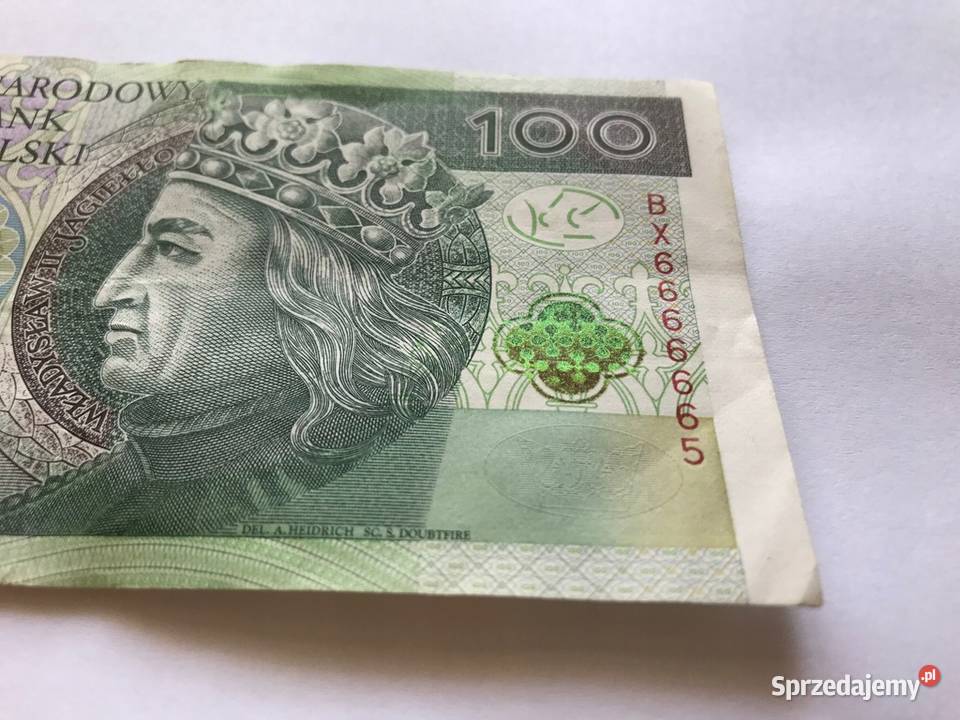 Banknot 100 o numerze BX6666665 Opole