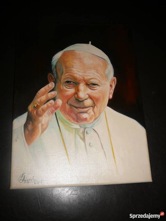 obraz olejny Papież JP II sygnowany inny kolor