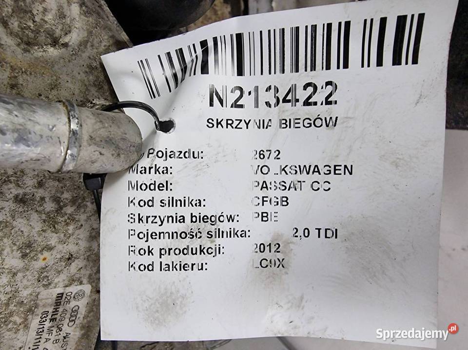 SKRZYNIA BIEGÓW VOLKSWAGEN PASSAT CC PBE osobowe Lipno