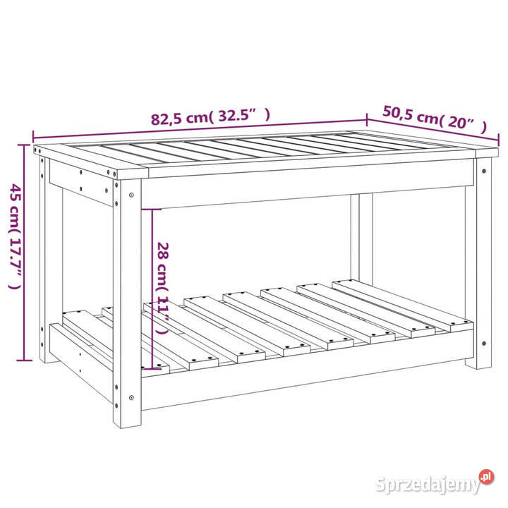 Stolik ogrodowy 825x505x45 lite drewno sosnowe Warszawa