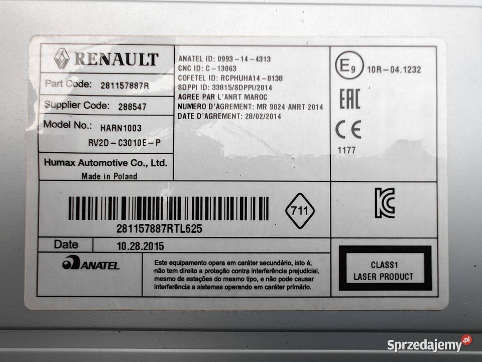 Radio Renault Captur I fabryczne 281157887R osobowe dolnośląskie Wrocław