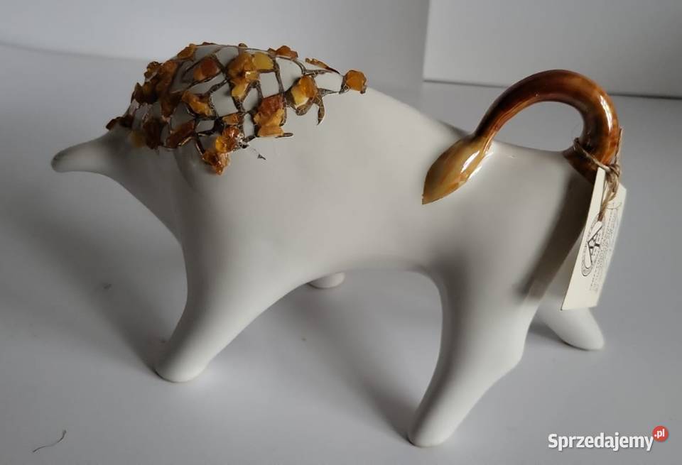 Byk Figurka Byczek ceramiczny ręcznie malowany Sierakowice