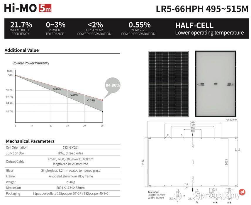NOKAUT Panel PV LONGI SOLAR 515W HalfCut BLACK