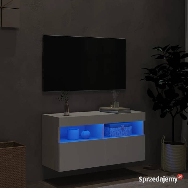 Ścienna szafka TV z LED biała 80x30x40 WM837197 Warszawa sprzedam